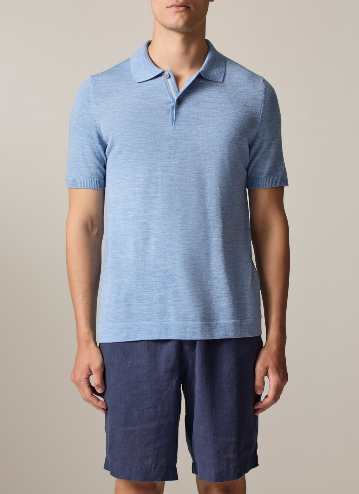 Pullover Polo 1/2 Arm, Whispering Blue Frontansicht