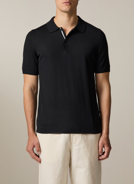 Pullover Polo 1/2 Arm Black Frontansicht