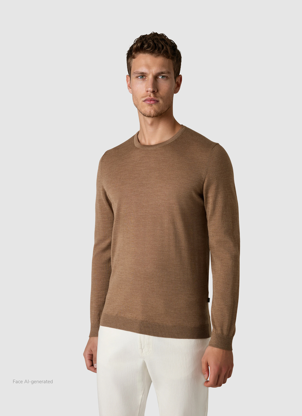 Pullover Rundhals 1/1 Arm, Nougat Frontansicht
