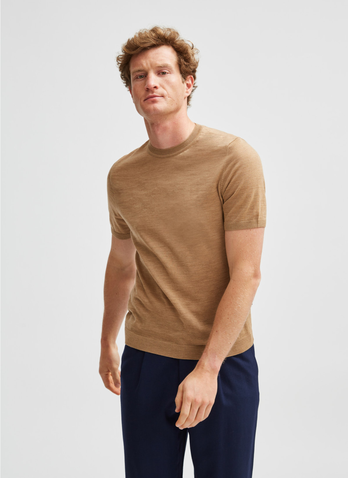 Pullover Rundhals, 1/2 Arm, o.Arm, Deep Desert Frontansicht