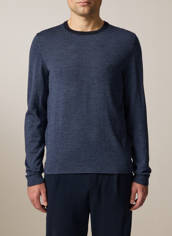 Pullover Rundhals 1/1 Arm Navy Frontansicht