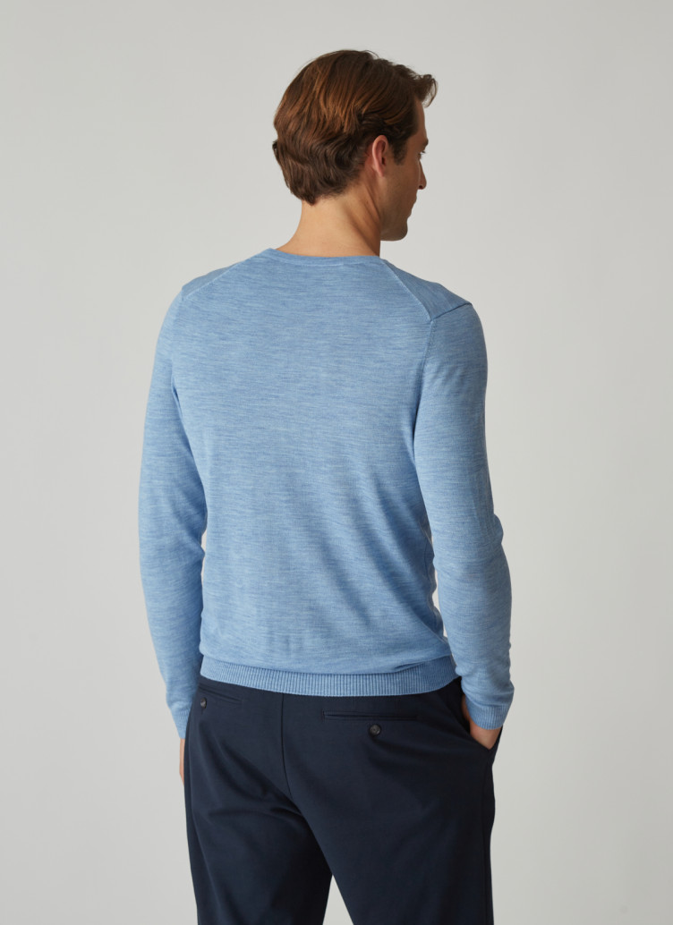 Pullover V-Ausschnitt 1/1 Arm, Stone Blue Rückansicht