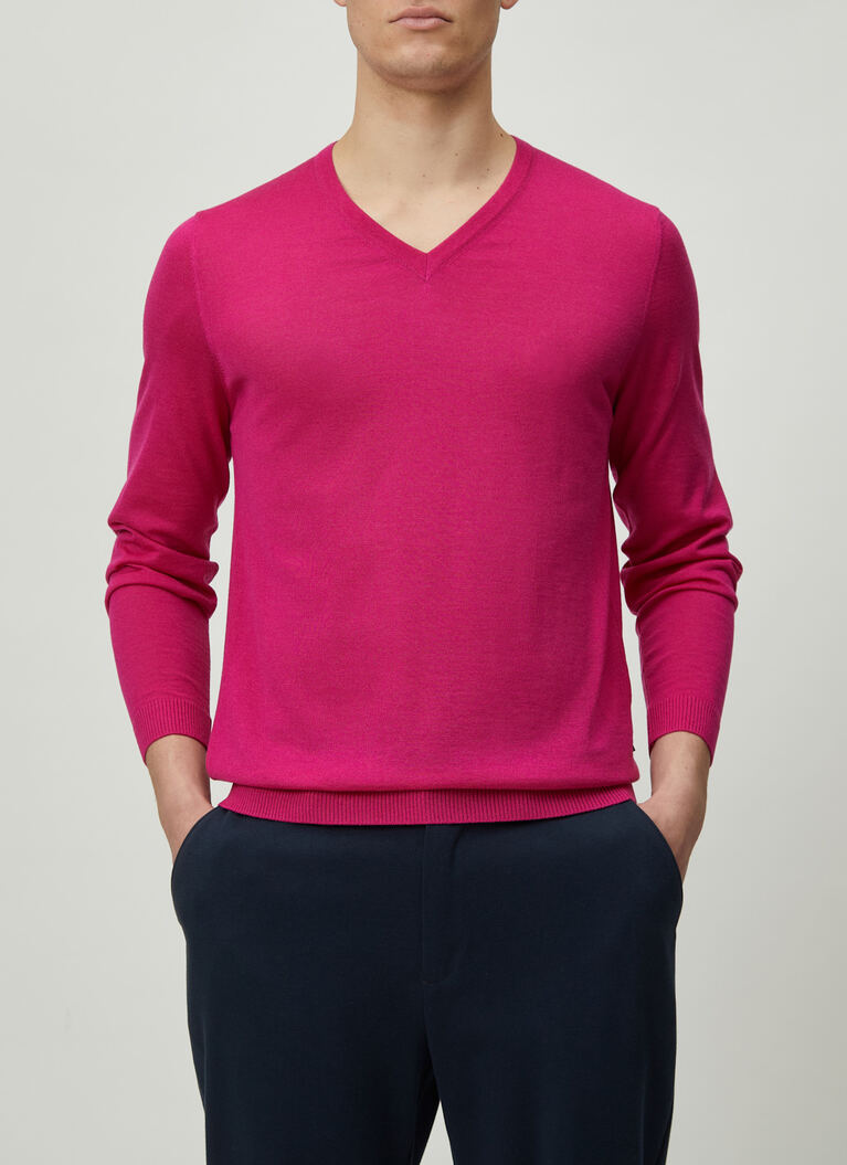 Pullover V-Ausschnitt 1/1 Arm, Pink Duplex Frontansicht