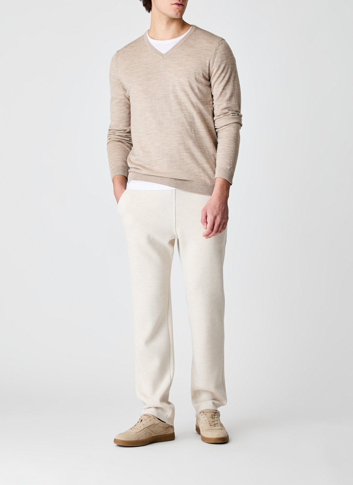 Pullover V-Ausschnitt 1/1 Arm, Iced Latte Detailansicht 1