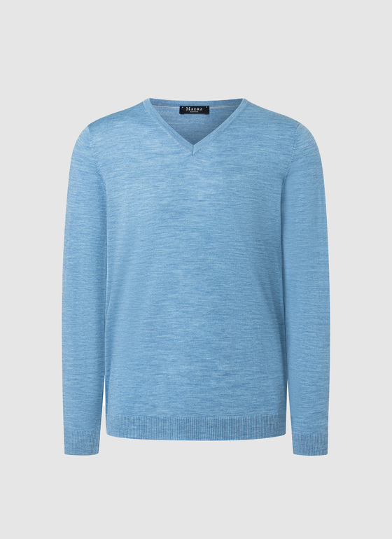 Pullover V-Ausschnitt 1/1 Arm Whispering Blue Frontansicht