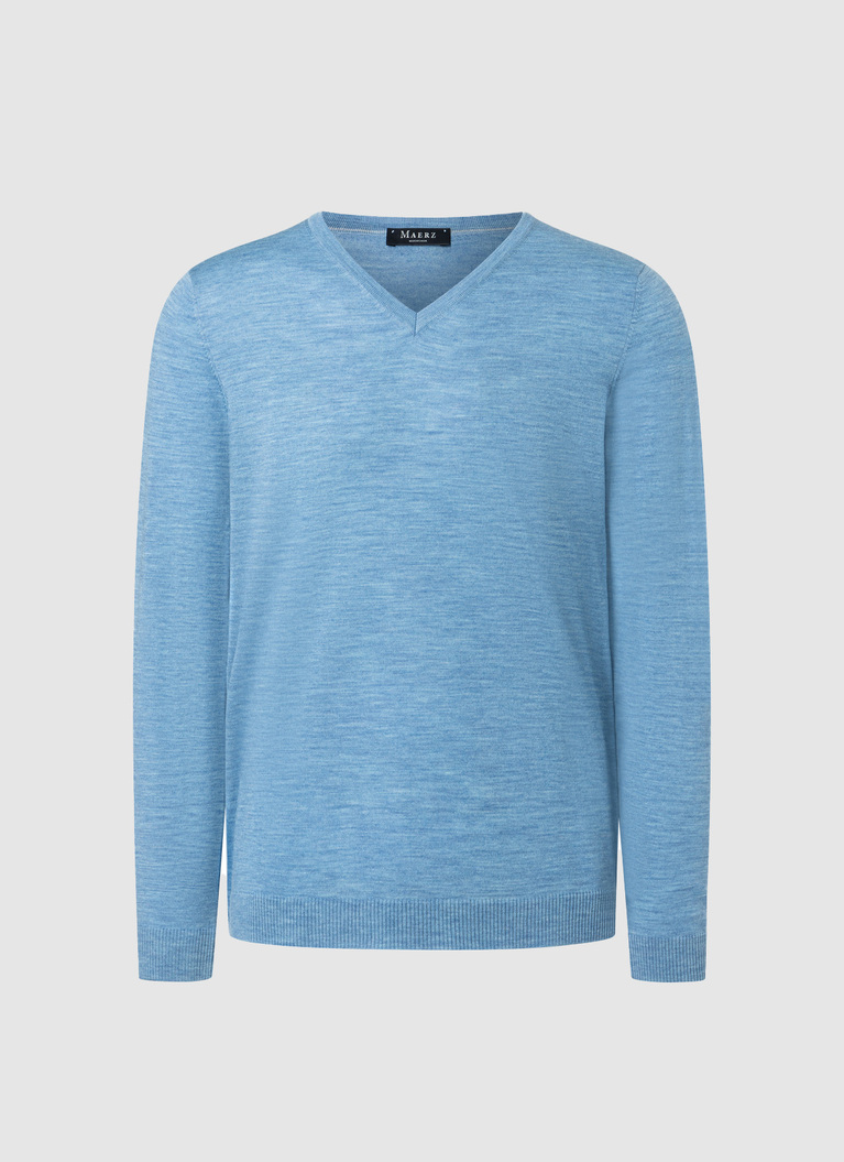 Pullover V-Ausschnitt 1/1 Arm, Whispering Blue Frontansicht