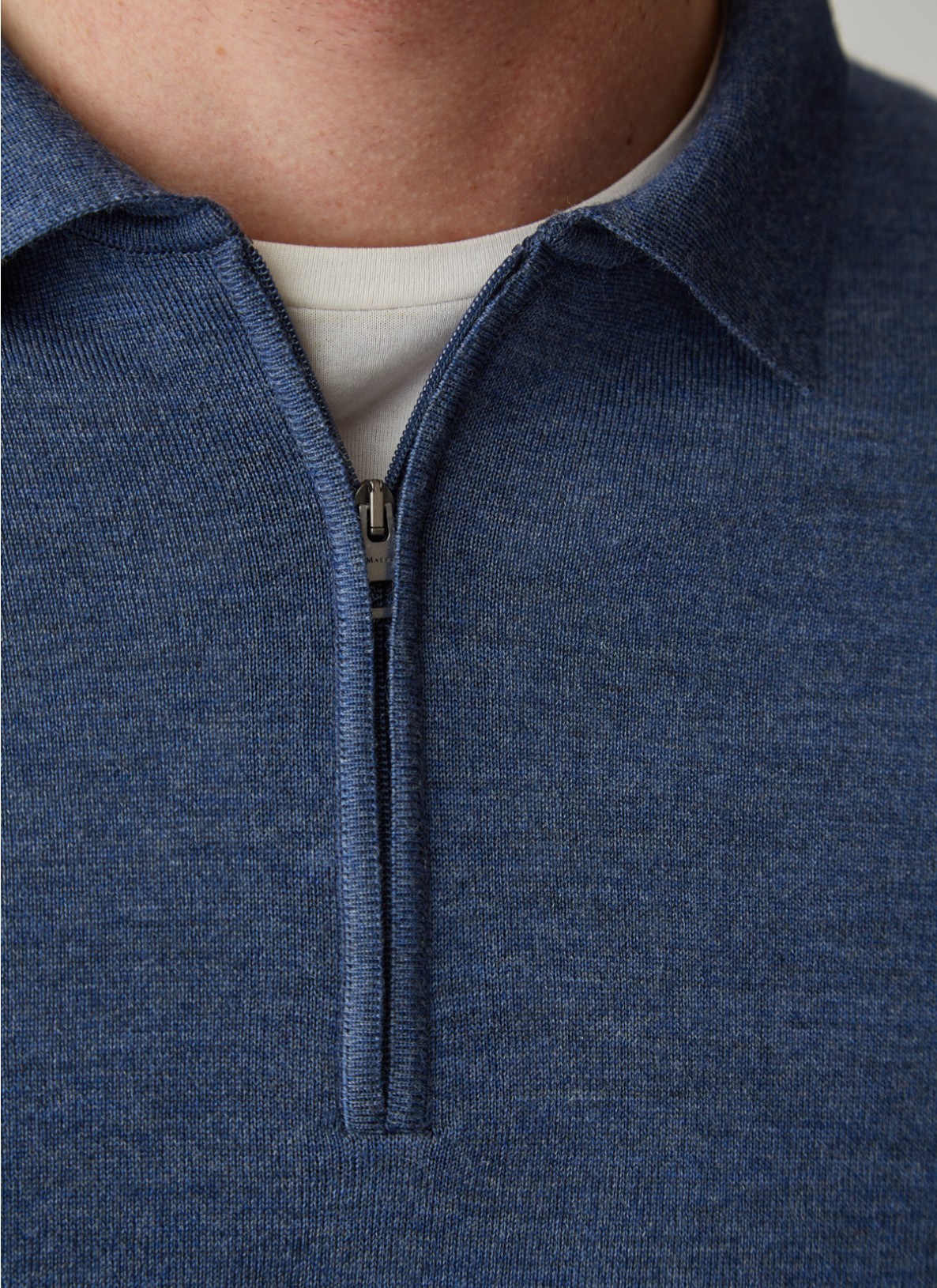 Pullover Polokragen Zip 1/1 Arm, Denim Detailansicht 2