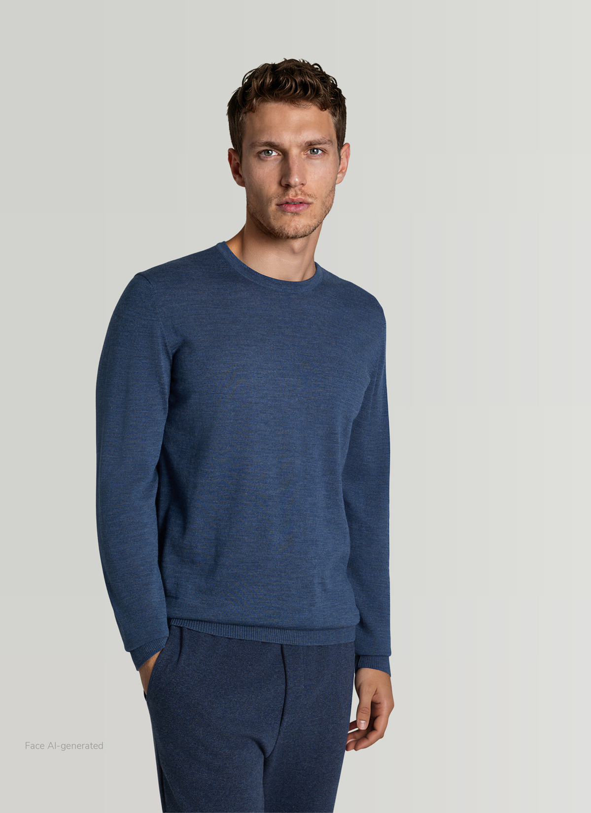 Pullover Rundhals 1/1 Arm, Nimes Blue Frontansicht