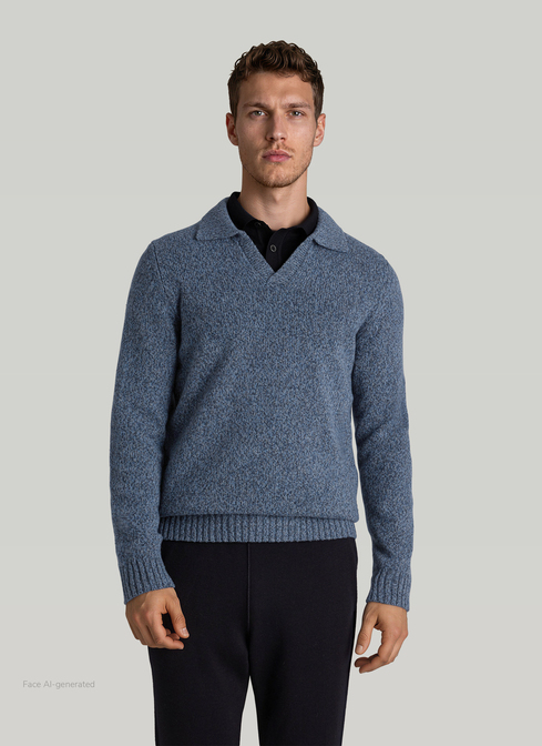 Pullover Polokragen Knopf 1/1 Arm, Nimes Blue Frontansicht