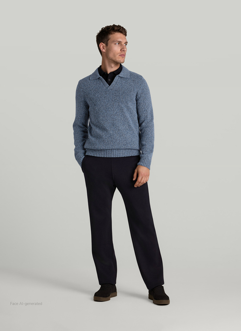 Pullover Polokragen Knopf 1/1 Arm, Nimes Blue Detailansicht 2