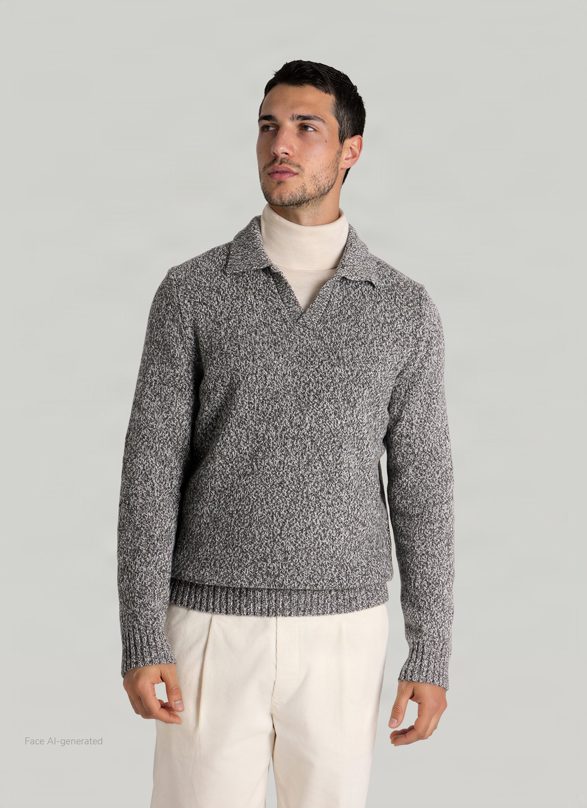 Pullover Polokragen Knopf 1/1 Arm, Shark Skin Frontansicht