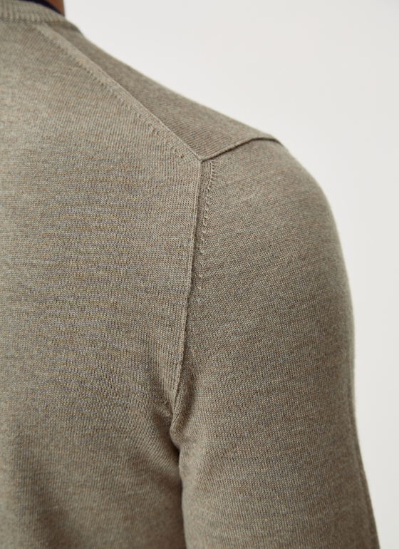 Pullover V-Ausschnitt 1/1 Arm Taupe Frontansicht