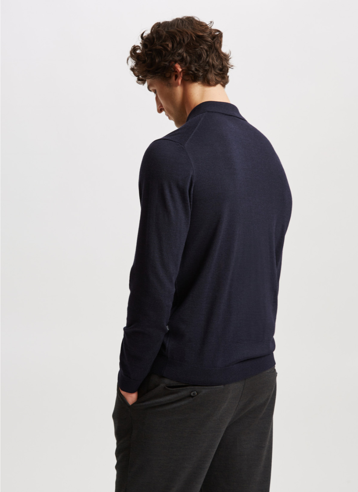 Pullover Polokragen, Knopf 1/1 Arm, Navy Rückansicht