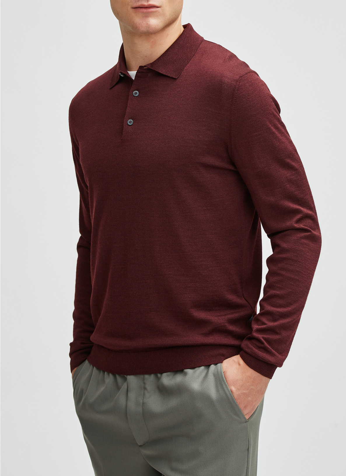 Pullover Polokragen, Knopf 1/1 Arm, Dark Berry Frontansicht
