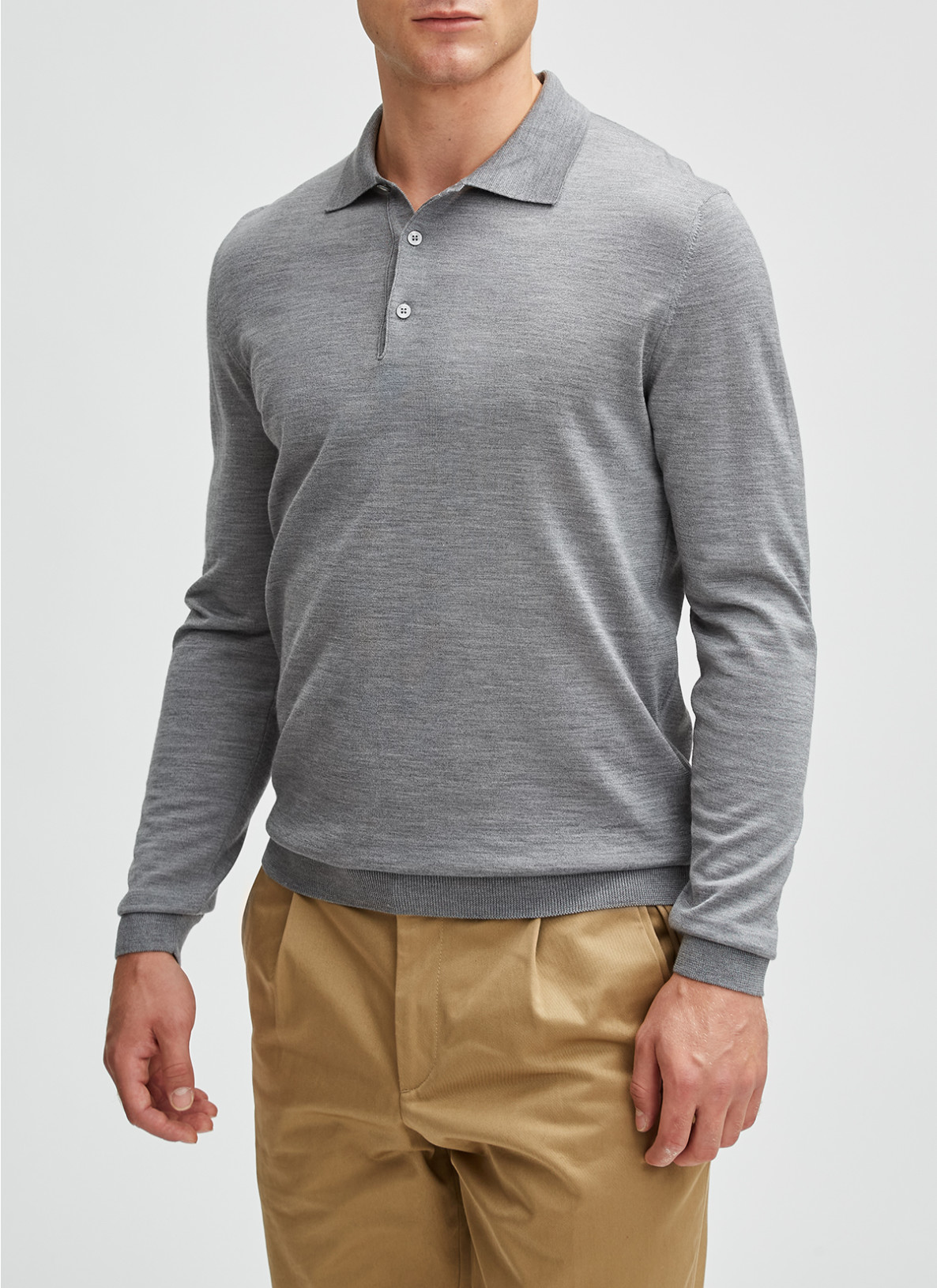 Pullover Polokragen, Knopf 1/1 Arm, Mercury Grey Detailansicht 1