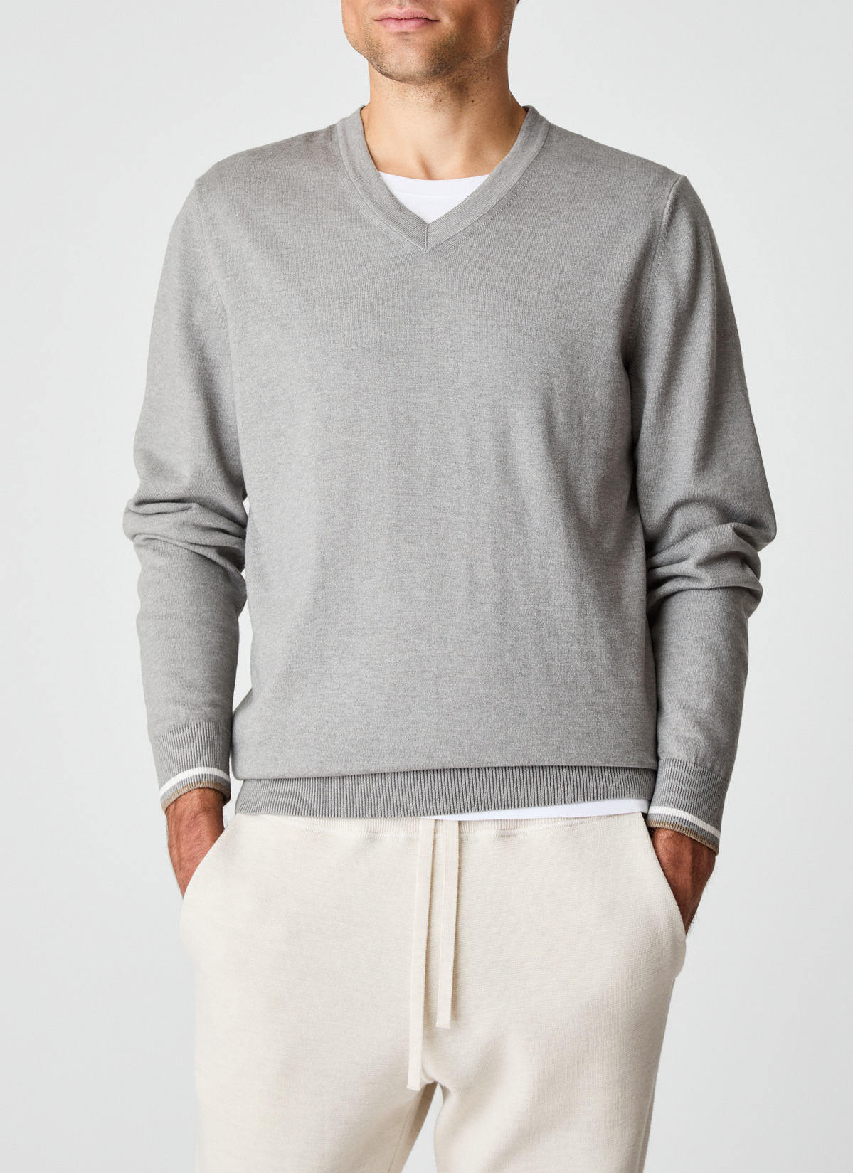 Pullover V-Ausschnitt 1/1 Arm, Mercury Grey Frontansicht