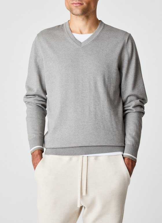 Pullover V-Ausschnitt 1/1 Arm Mercury Grey Frontansicht