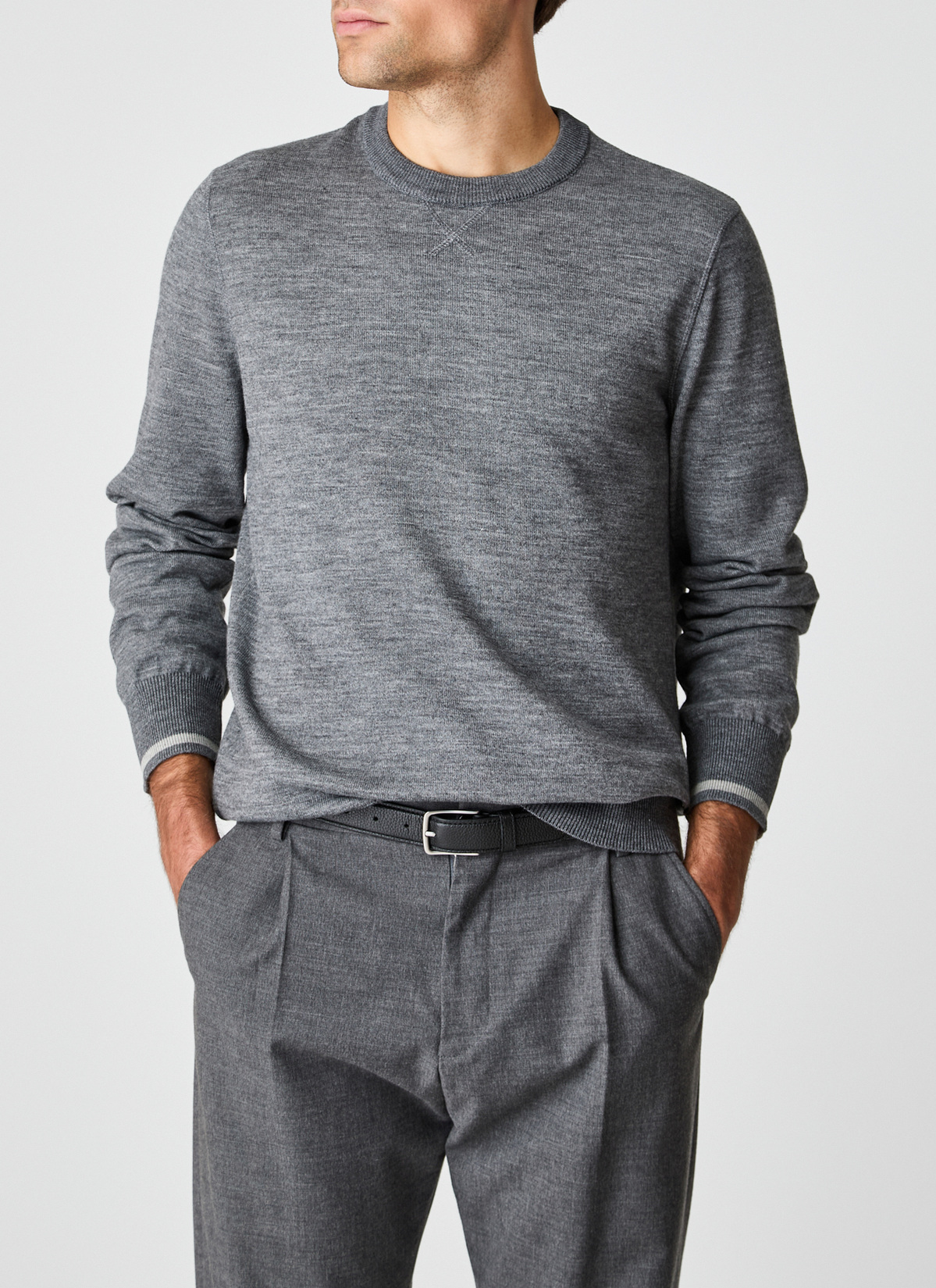Pullover Rundhals 1/1 Arm, Smoky Grey Frontansicht