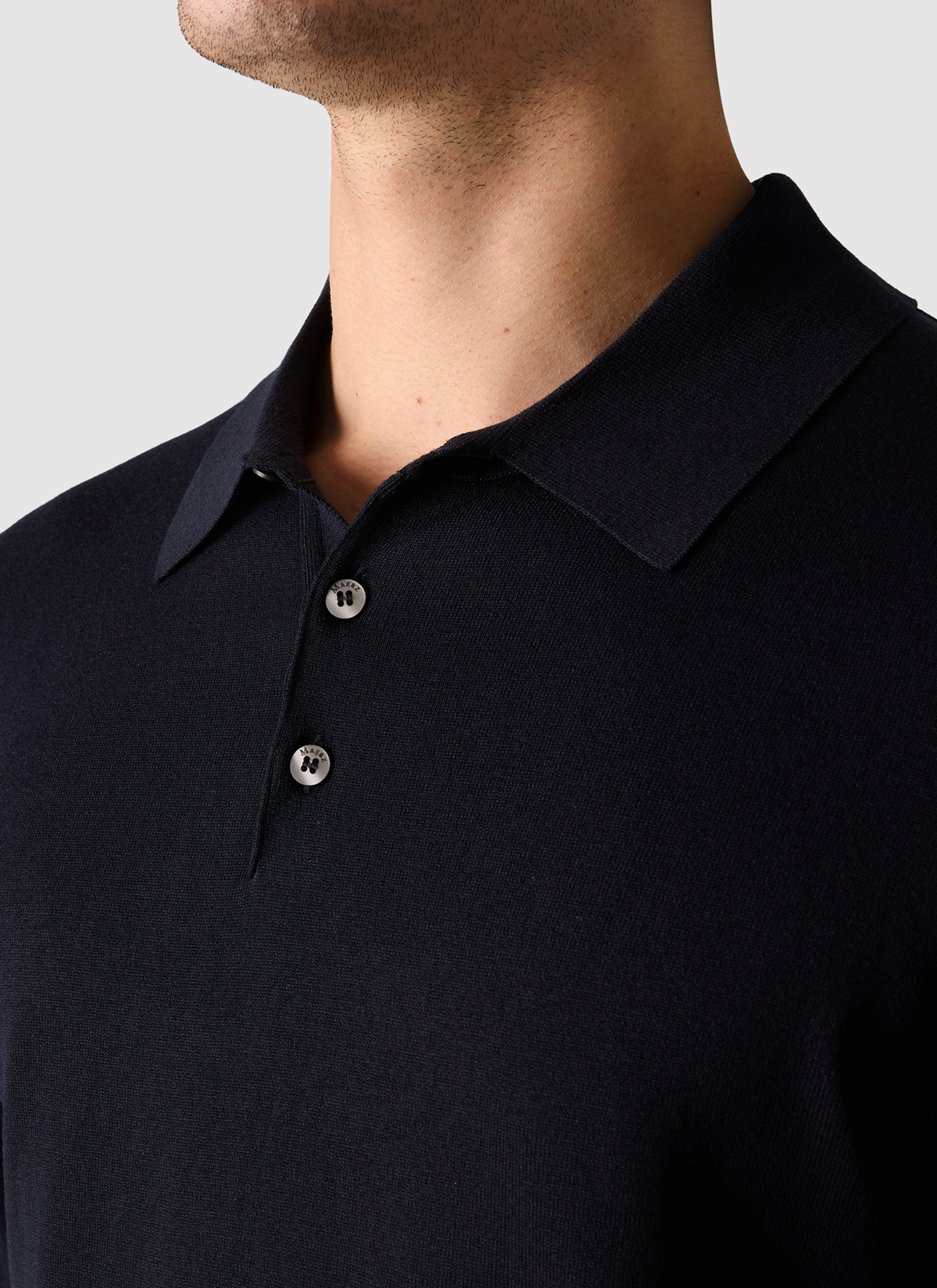 Pullover Polokragen Knopf 1/1 Arm, Navy Detailansicht 1