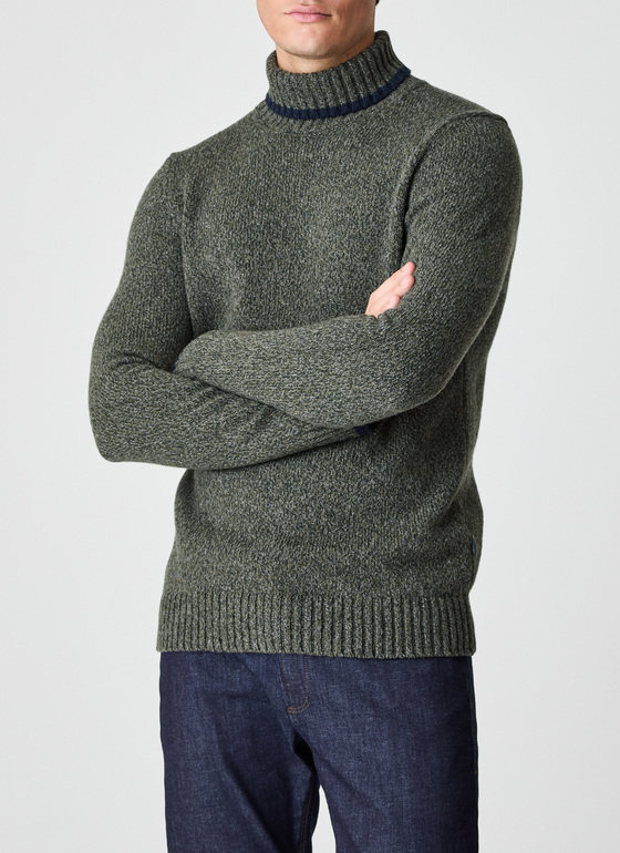Pullover Rollkragen 1/1 Arm Dark Moss Frontansicht