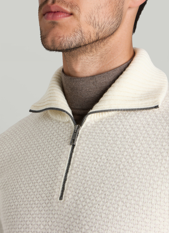 Pullover Troyer 1/1 Arm Off White Frontansicht