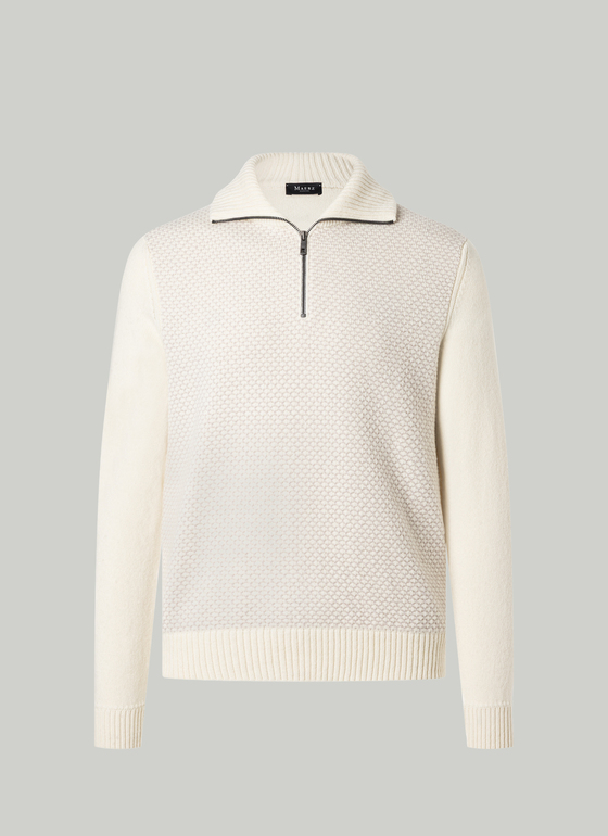 Pullover Troyer 1/1 Arm Off White Frontansicht