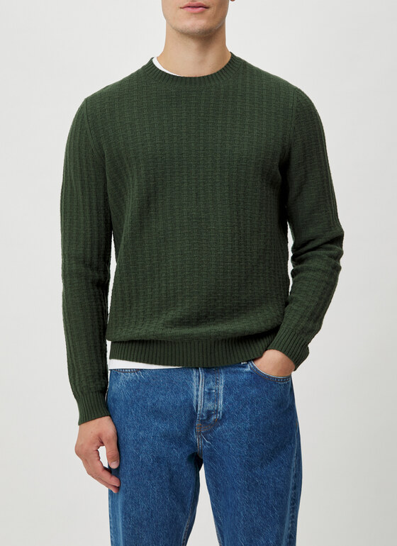 Pullover Rundhals 1/1 Arm Dark Green Frontansicht