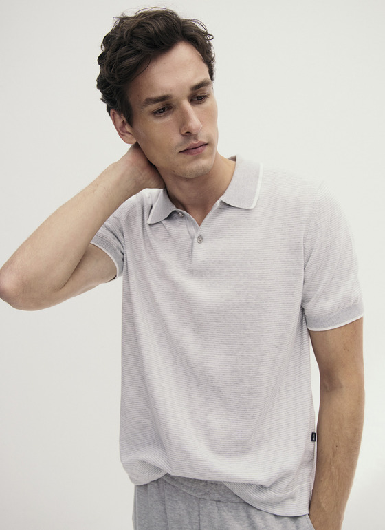 Pullover Polo 1/2 Arm Clear Silver Frontansicht