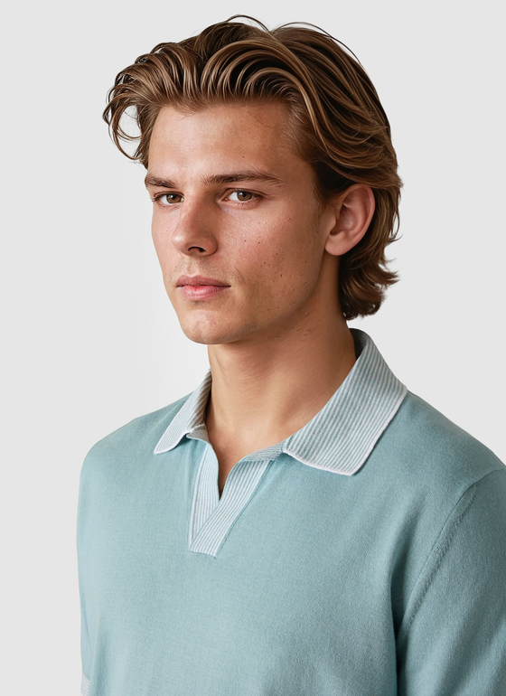 Pullover Polo 1/2 Arm Bright Aqua Frontansicht