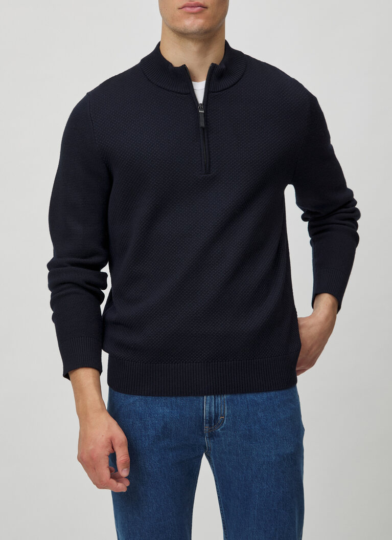 Pullover Stehkragen Zip 1/1 Arm, Navy Frontansicht