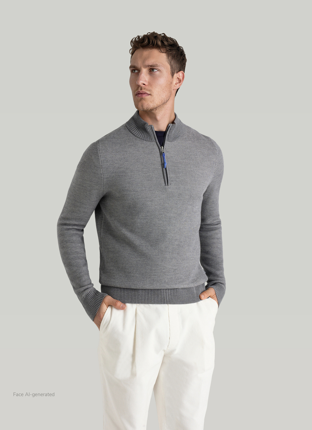 Pullover Troyer 1/1 Arm, Shark Skin Frontansicht