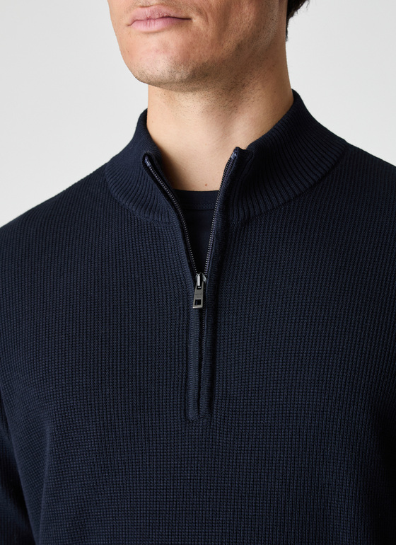 Pullover Stehkragen Zip 1/1 Arm Navy Frontansicht