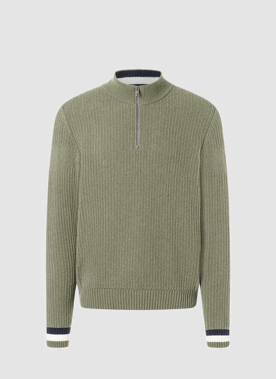 Pullover Troyer 1/1 Arm Dark Moss Frontansicht