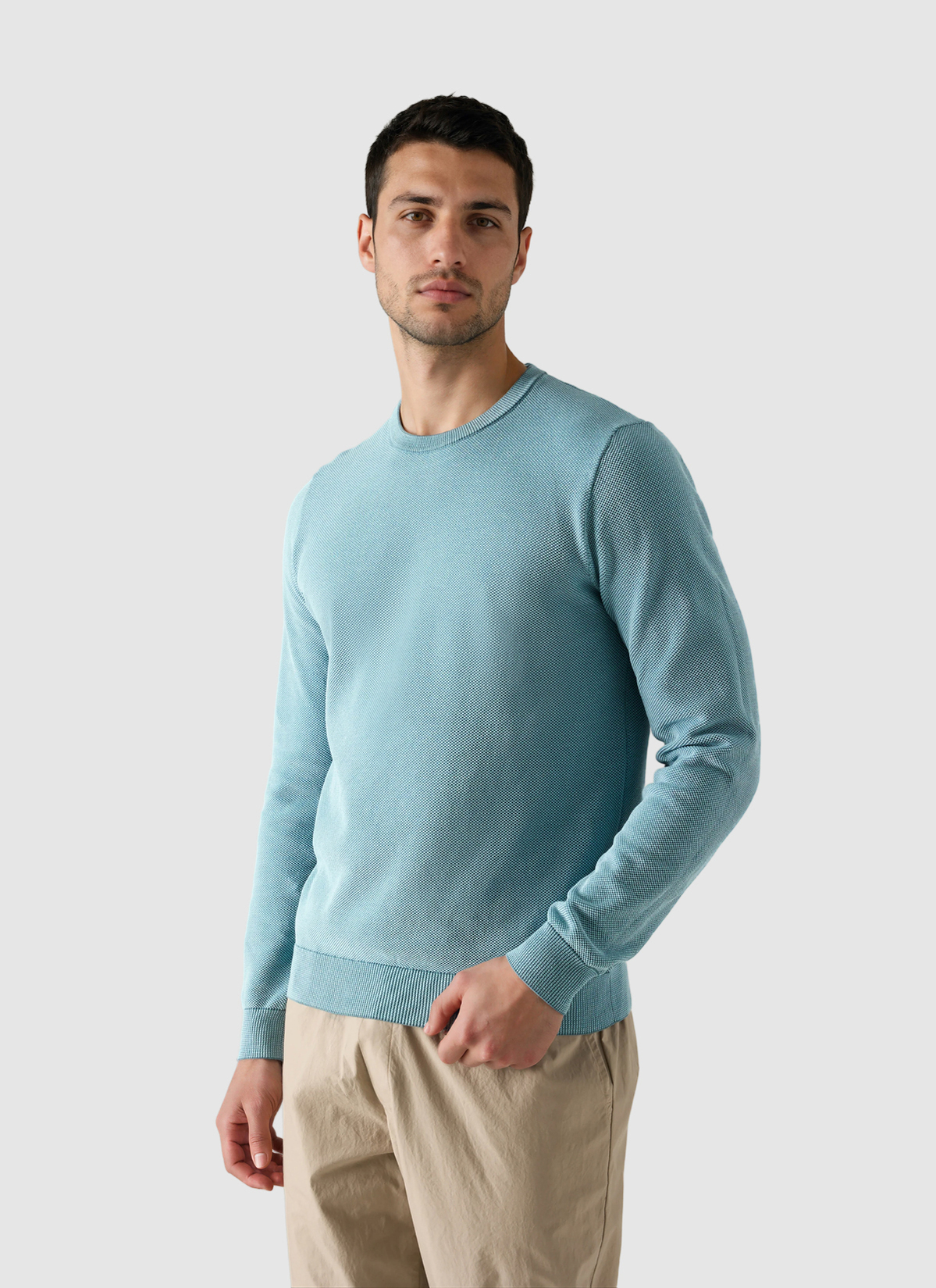 Pullover Rundhals 1/1 Arm, Pastel Turquoise Frontansicht