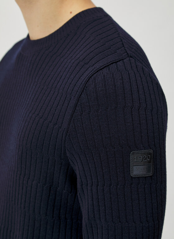 Pullover Rundhals 1/1 Arm Navy Frontansicht