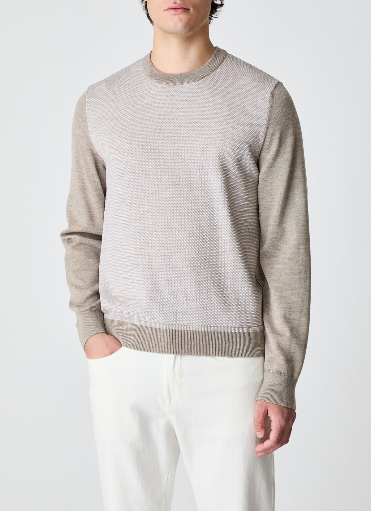 Pullover Rundhals 1/1 Arm, Iced Latte Detailansicht 1