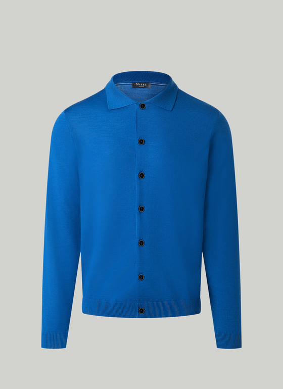 Strick Overshirt Medium Blue Frontansicht