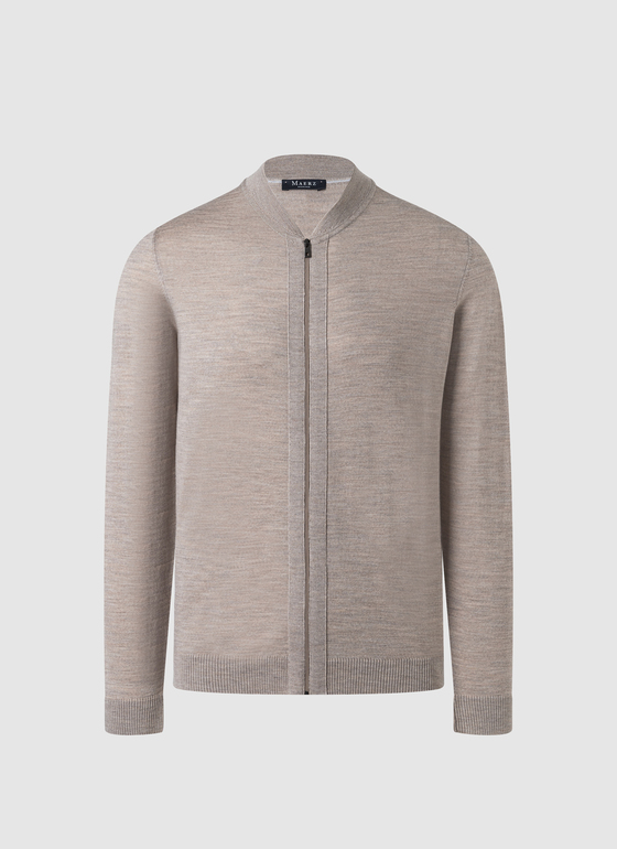 Strickjacke Zip 1/1 Arm Iced Latte Frontansicht