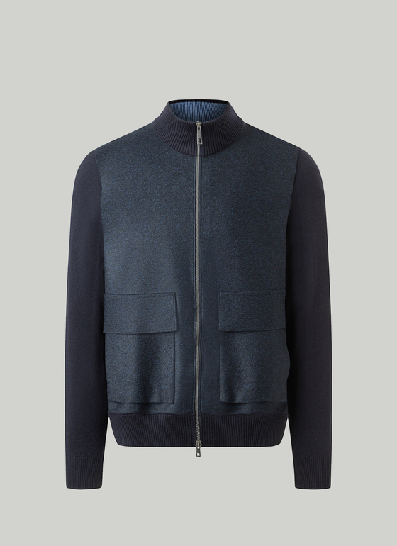 Strickjacke Zip 1/1 Arm Navy Frontansicht