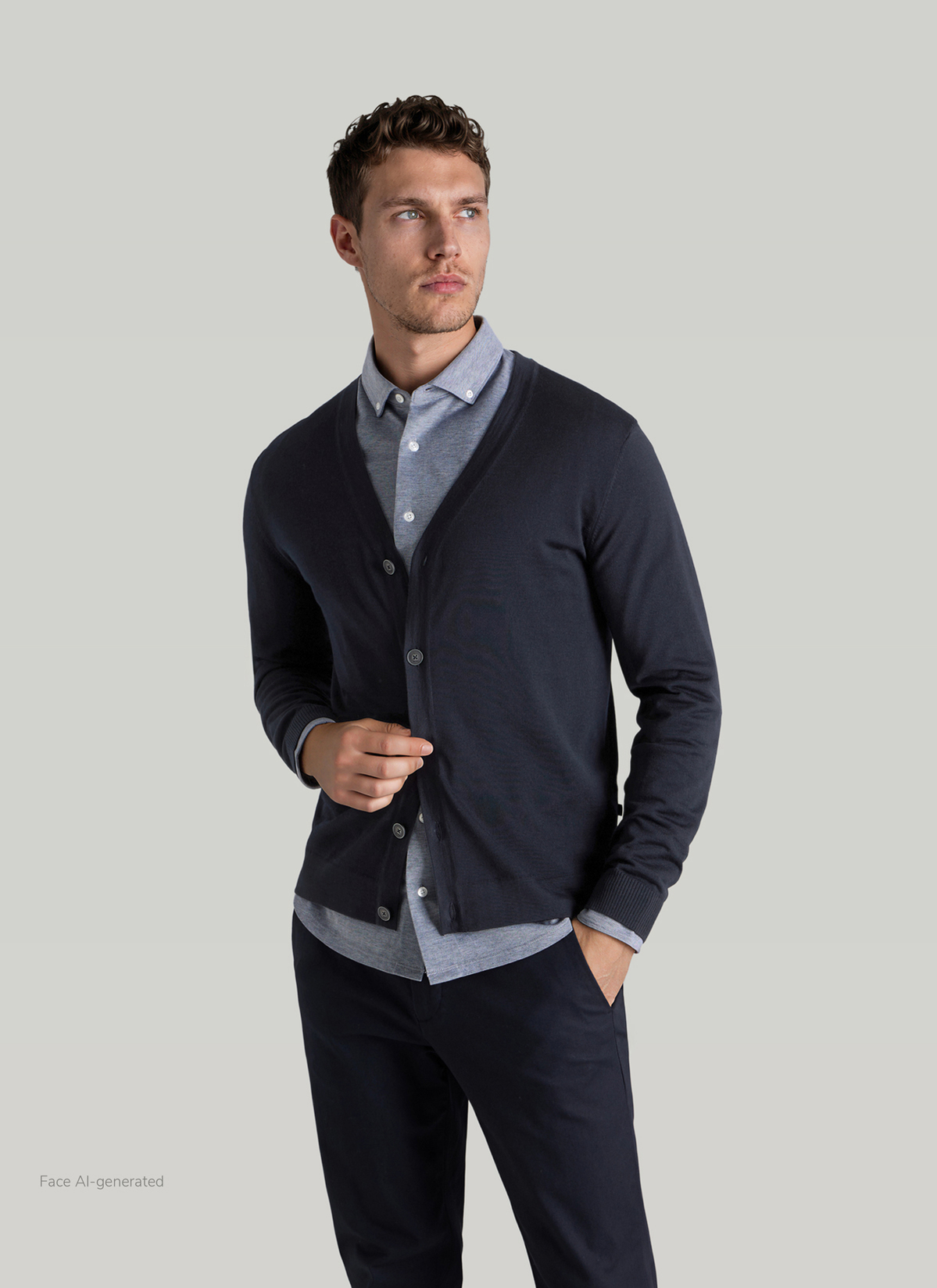 Strick Cardigan 1/1 Arm, Navy Detailansicht 1