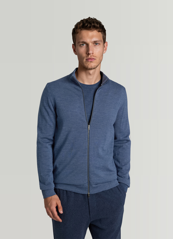 Strickjacke Zip 1/1 Arm Nimes Blue Frontansicht