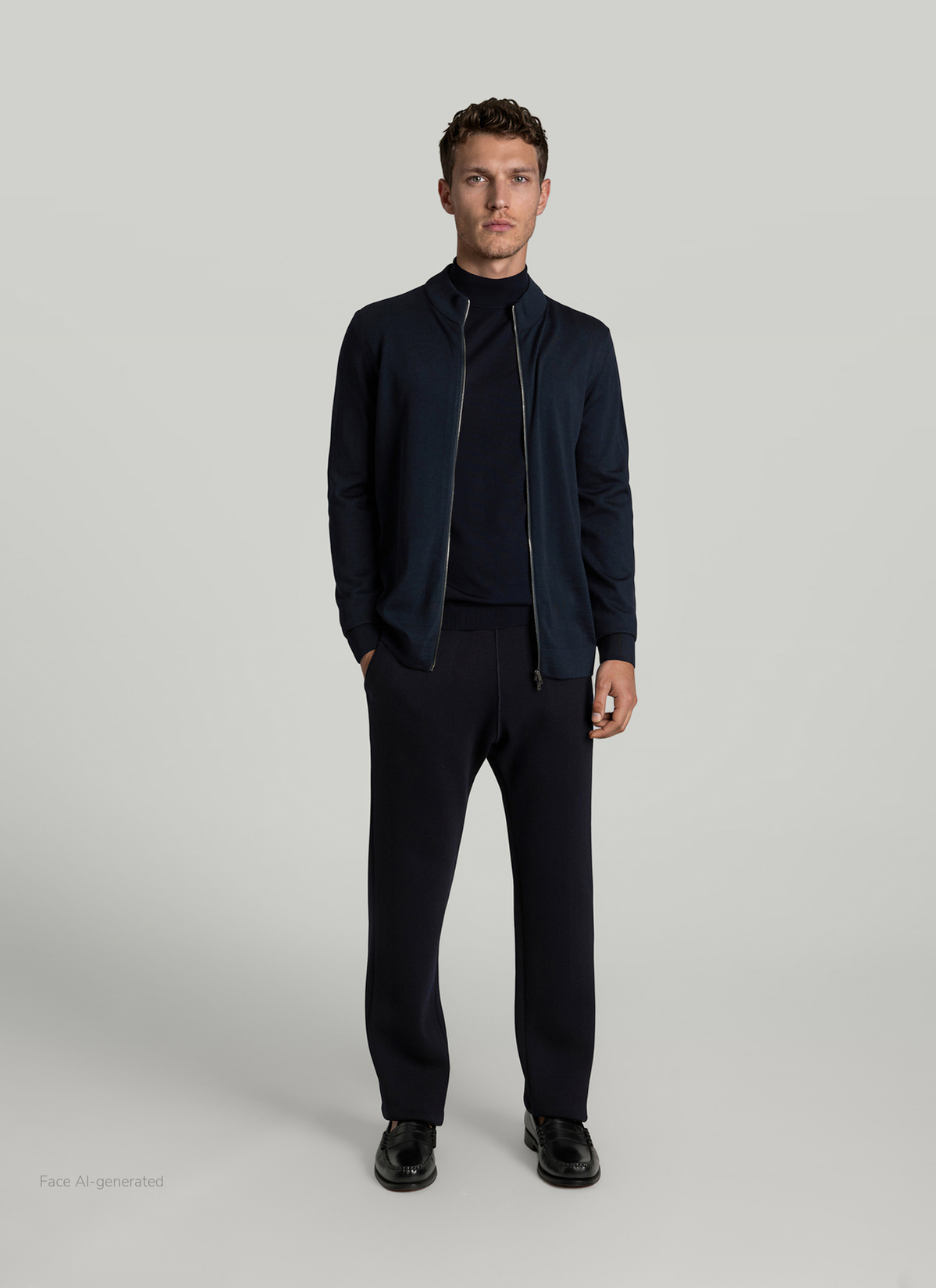 Strickjacke Zip 1/1 Arm, Navy Detailansicht 2
