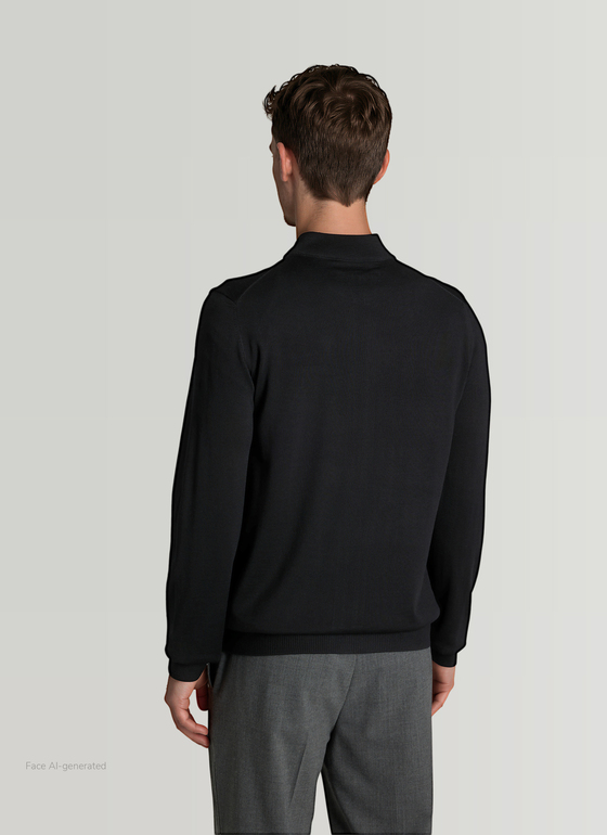 Strickjacke Zip 1/1 Arm Black Frontansicht