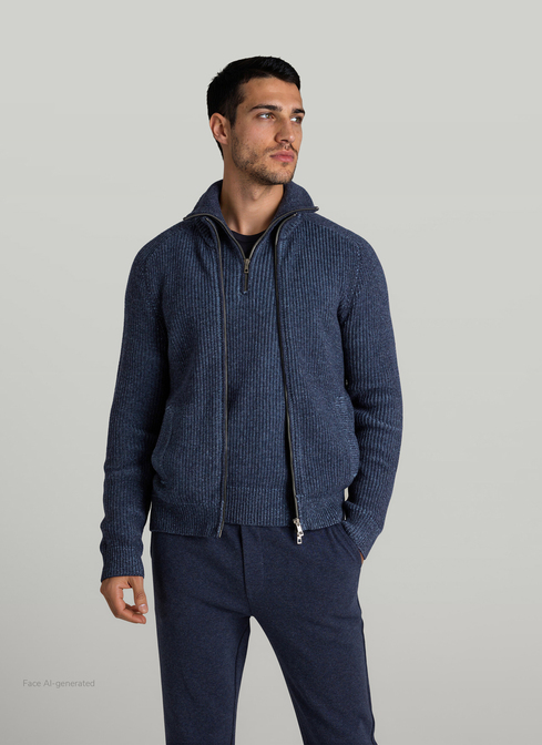 Strickjacke Zip 1/1 Arm, Midnight Blue Frontansicht