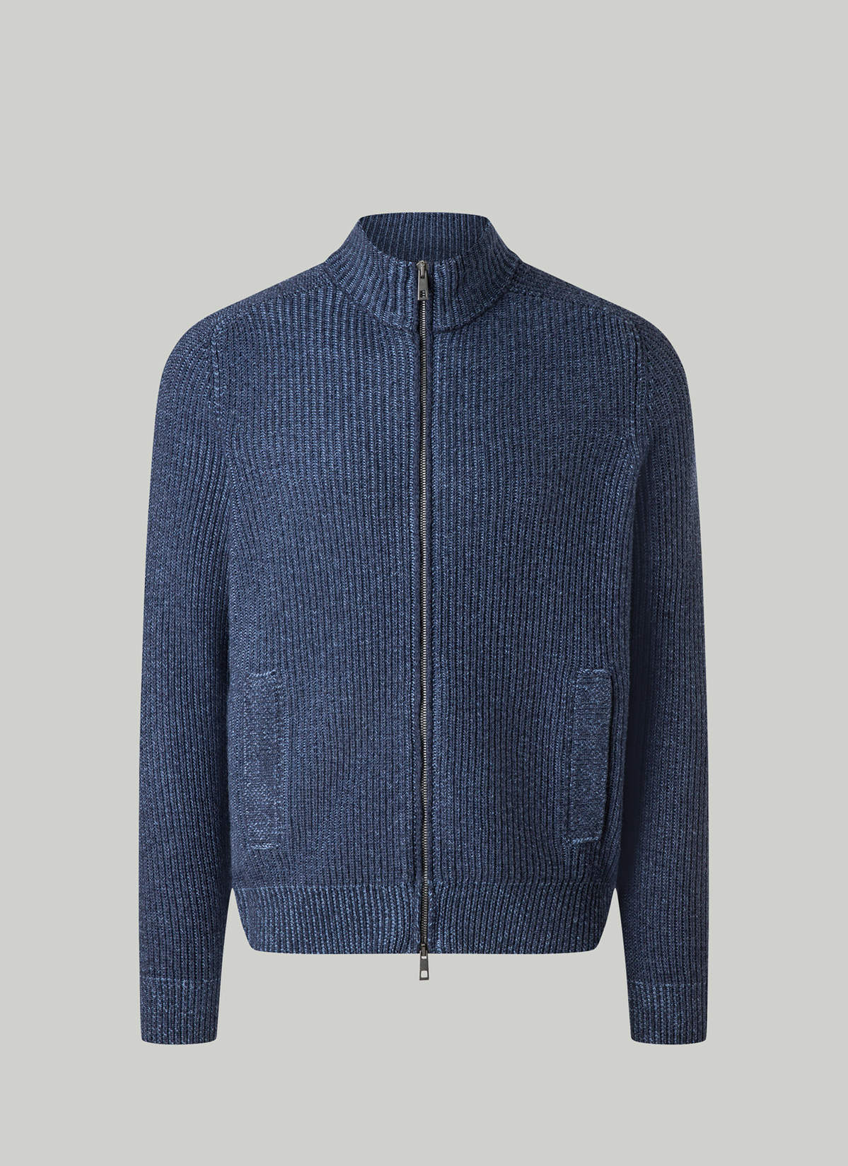 Strickjacke Zip 1/1 Arm, Midnight Blue