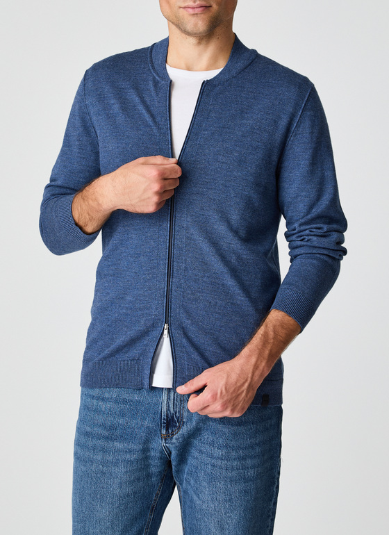 Strickjacke Zip 1/1 Arm Nimes Blue Frontansicht