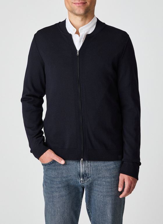Strickjacke Zip 1/1 Arm Navy Frontansicht