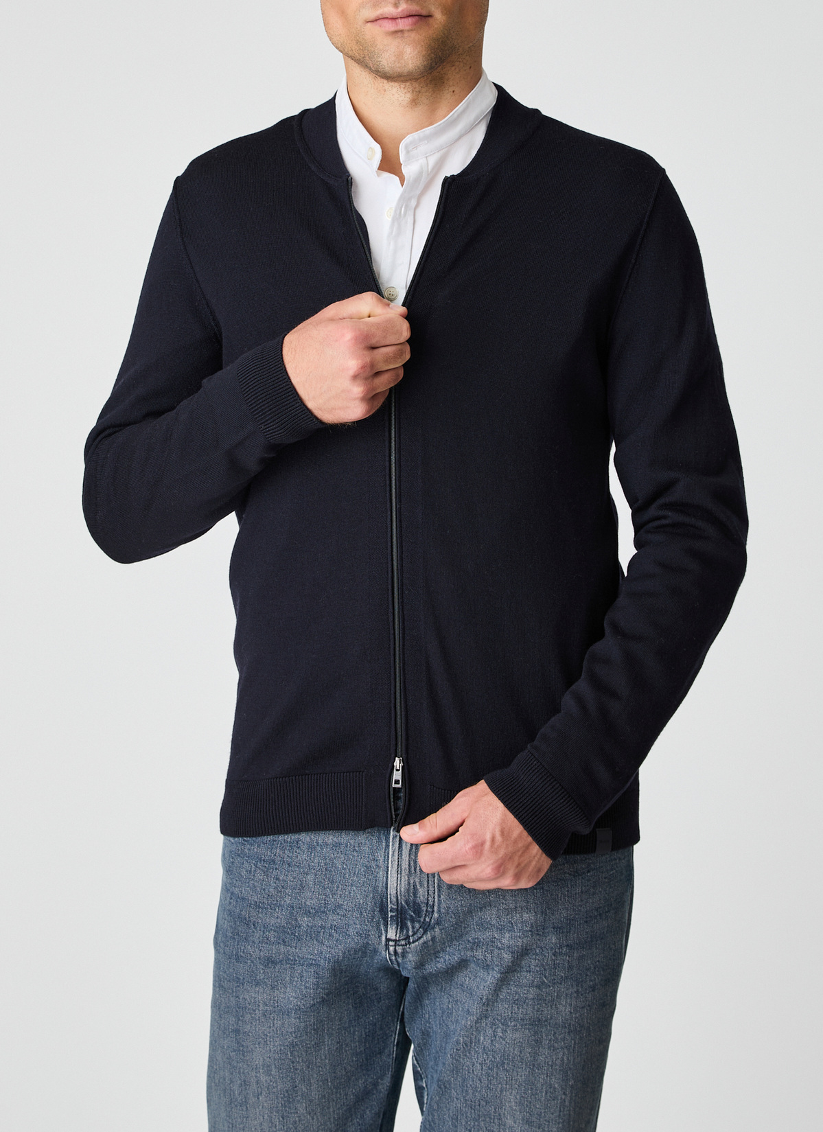 Strickjacke Zip 1/1 Arm, Navy Detailansicht 2