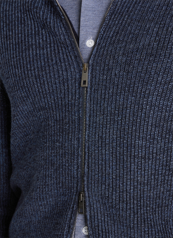 Strickjacke Zip 1/1 Arm Navy Frontansicht