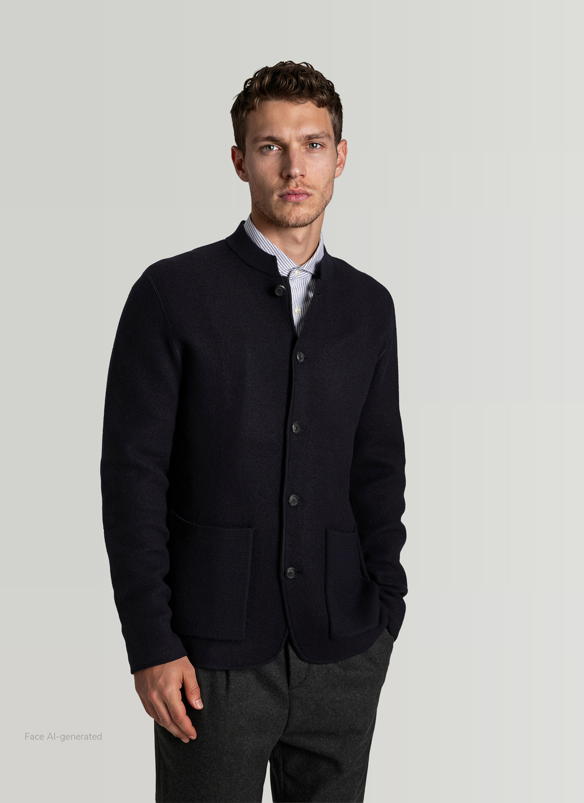 Strickjacke Knopf 1/1 Arm, Navy Frontansicht
